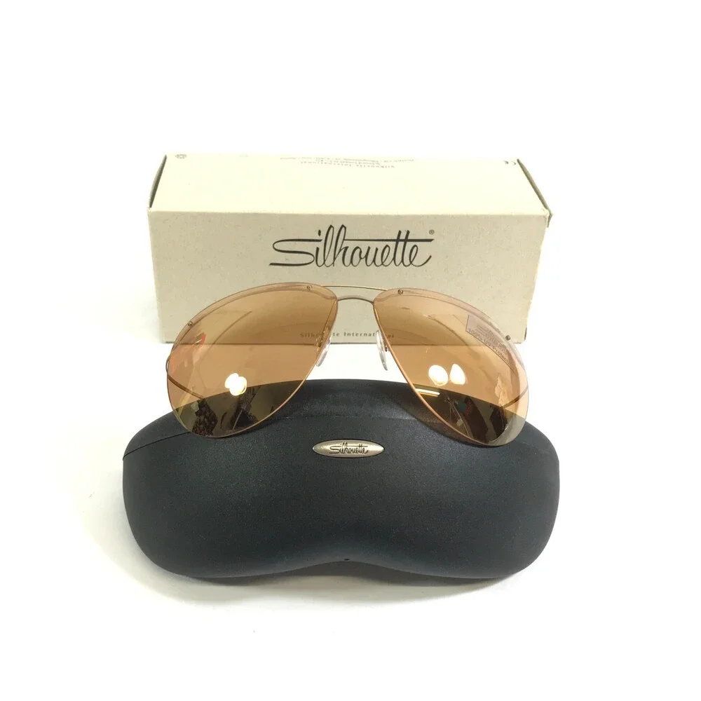 Silhouette Sunglasses M8576 /25 V6077 Gold Rimless Wrap Frames w/ Orange Lenses